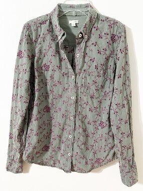 Odille By Anthropologie Green Gingham Eyelet Embroidered Button Down Shirt Size6